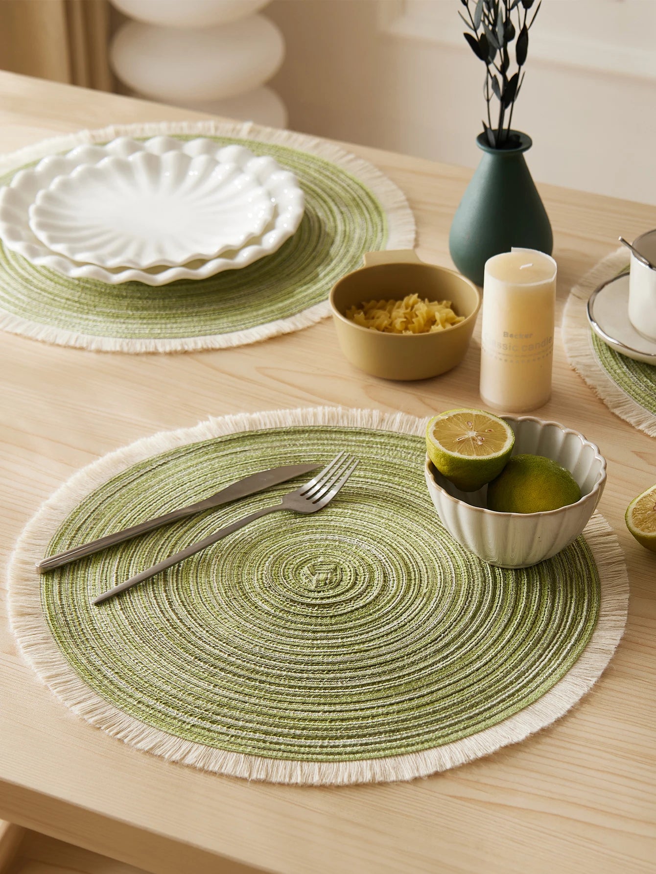 Set de 4 Individuales con Flecos – Color Verde