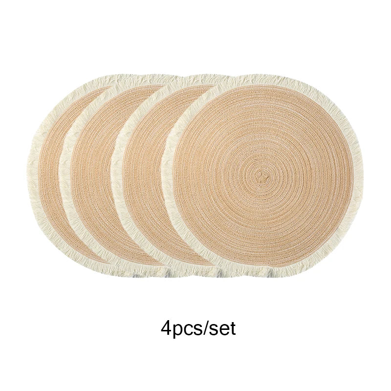 Set de 4 Individuales con Flecos – Color Beige