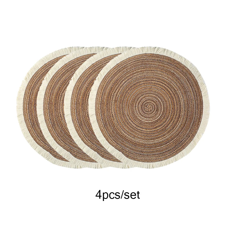 Set de 4 Individuales con Flecos – Color Café