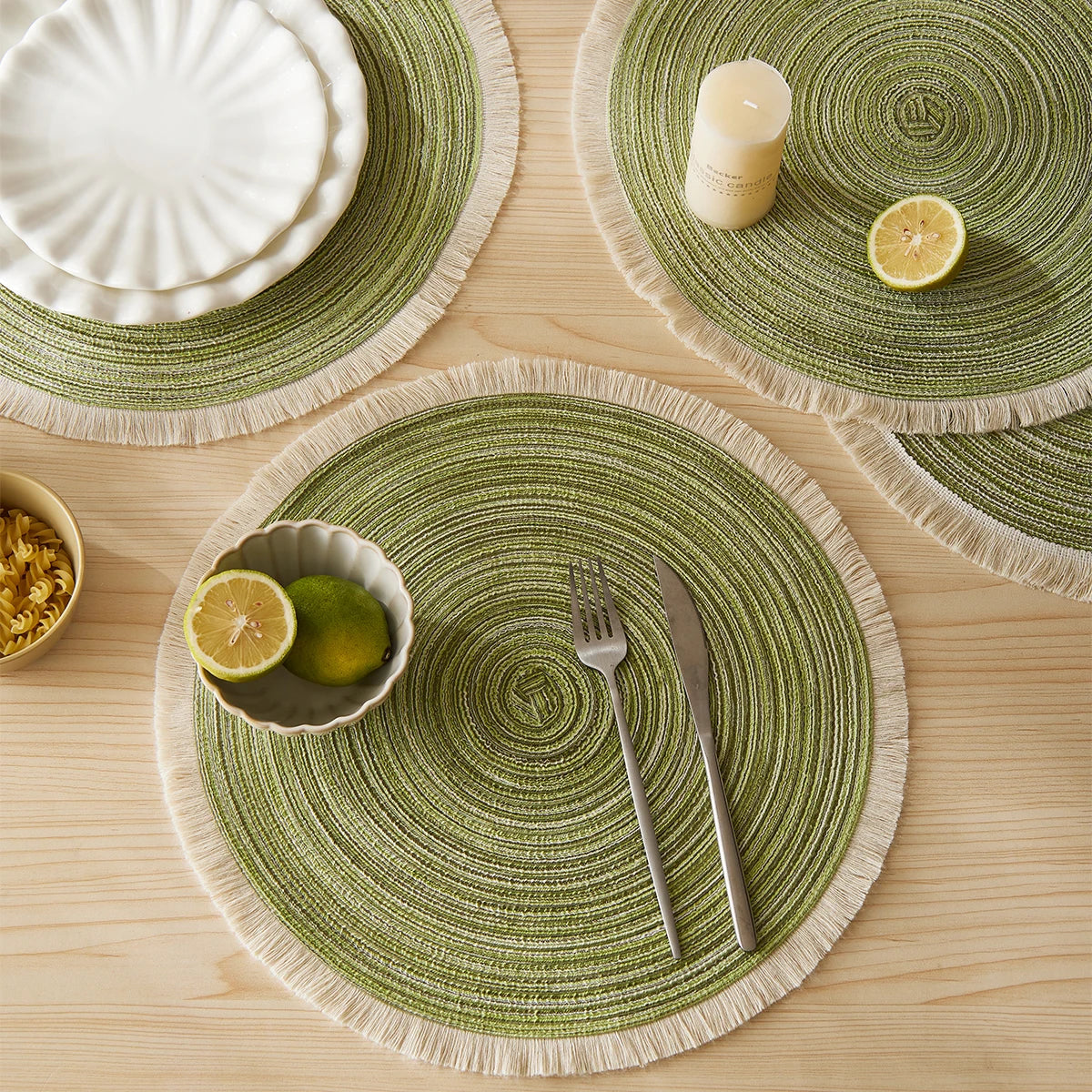 Set de 4 Individuales con Flecos – Color Verde
