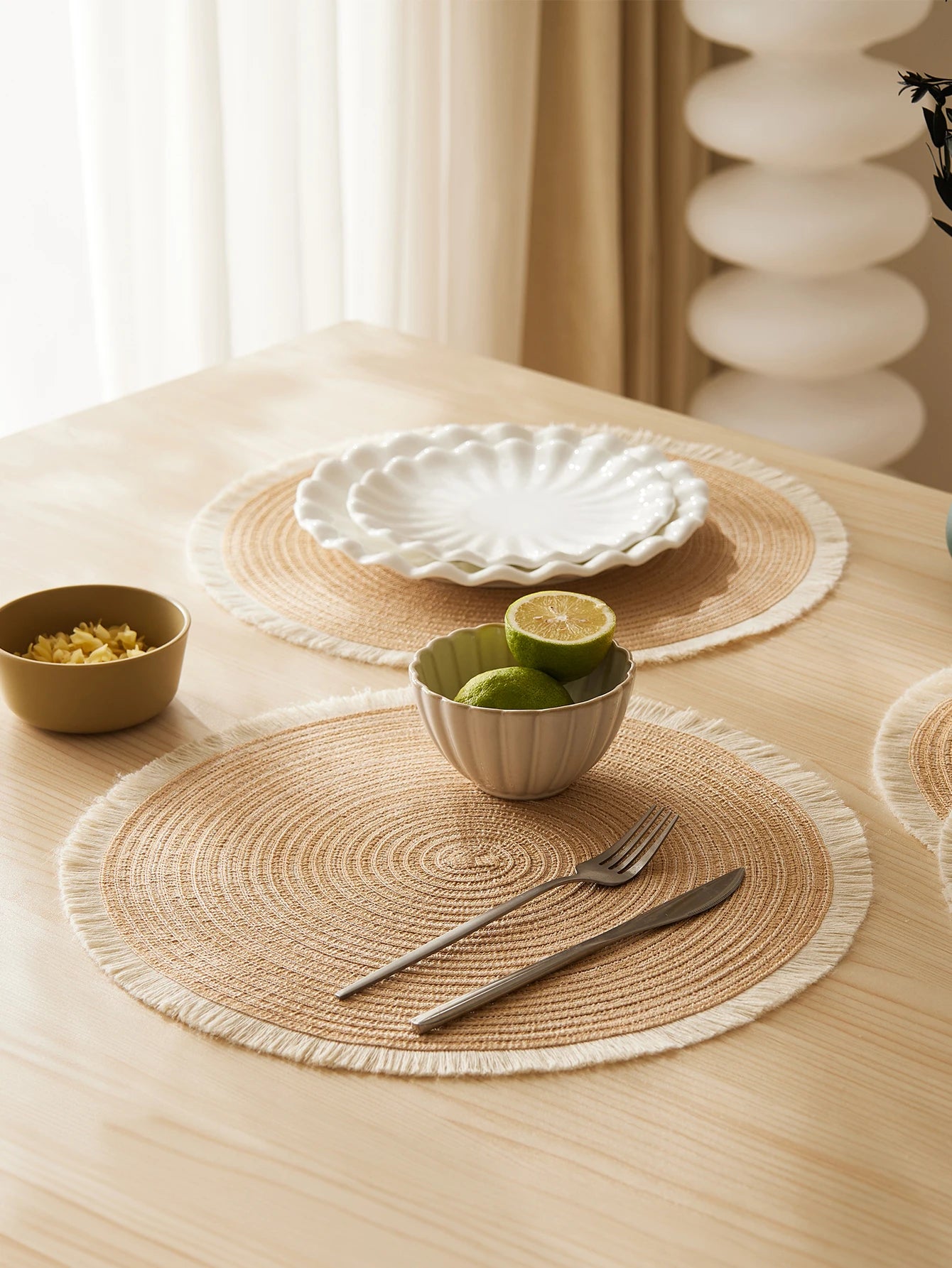 Set de 4 Individuales con Flecos – Color Beige