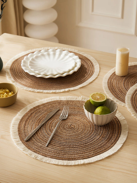 Set de 4 Individuales con Flecos – Color Café